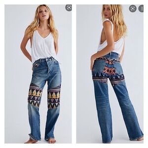 NEW FREE PEOPLE x REVOLVE Patchwork Straight Leg Boyfriend Jeans Size 26